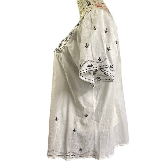 DOTS white peasant-style black embroidery square neckline Large - Picture 3 of 4